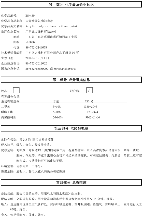 BM-430 丙烯酸閃光漆認證